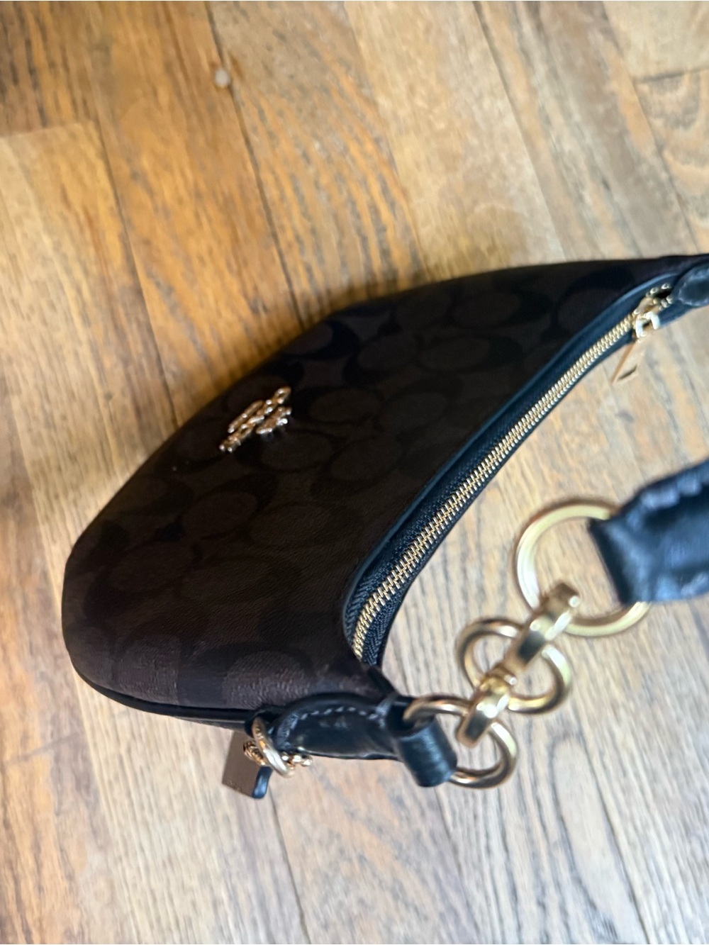 Coach Signature Chocolate Brown Mini Hobo Shoulder Bag Gold Hardware 8” - Picture 7 of 7